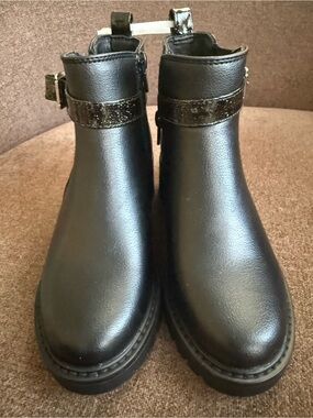 MIA Black Ankle Booties with Glitter Buckle Strap